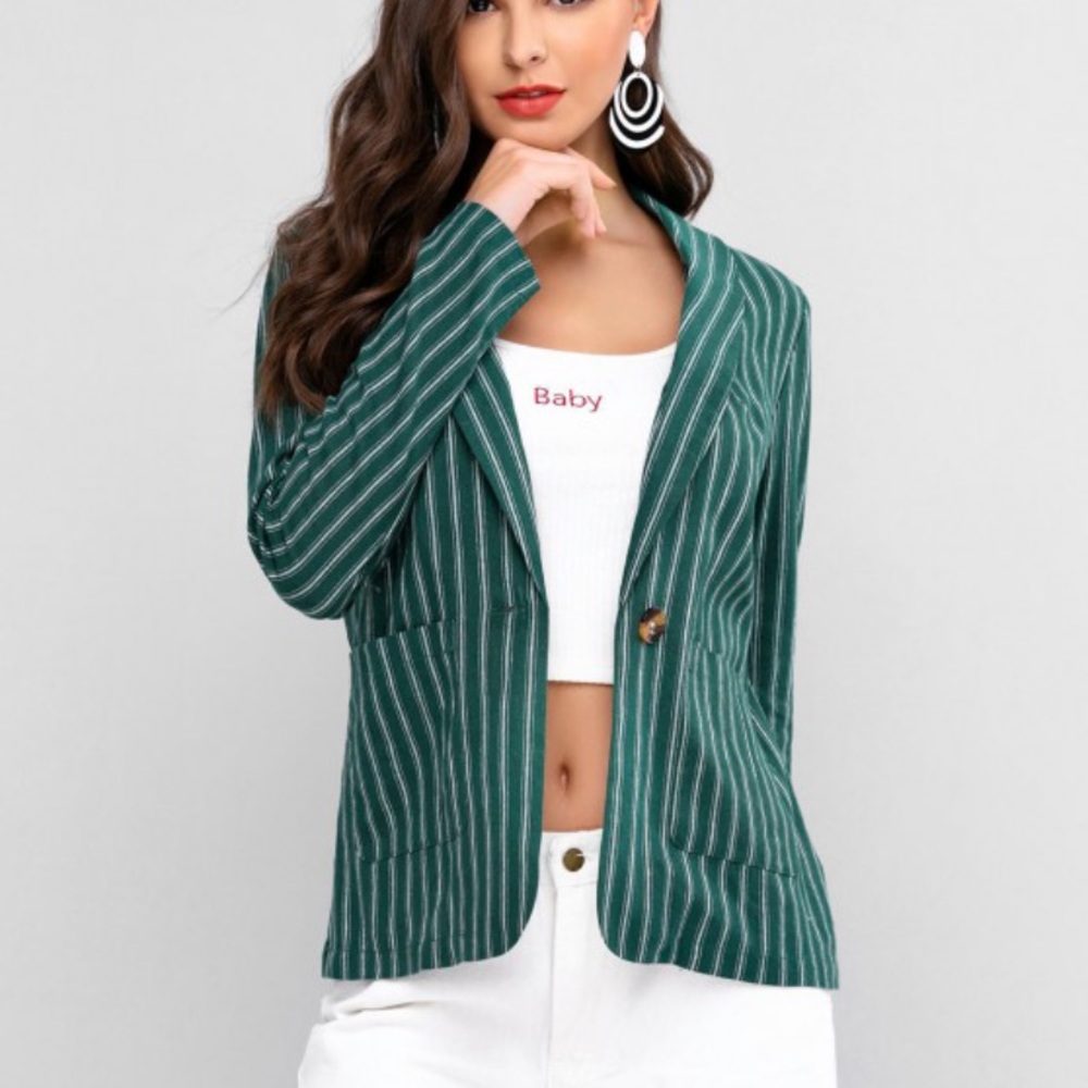 Striped One Button Shawl Collared Blazer